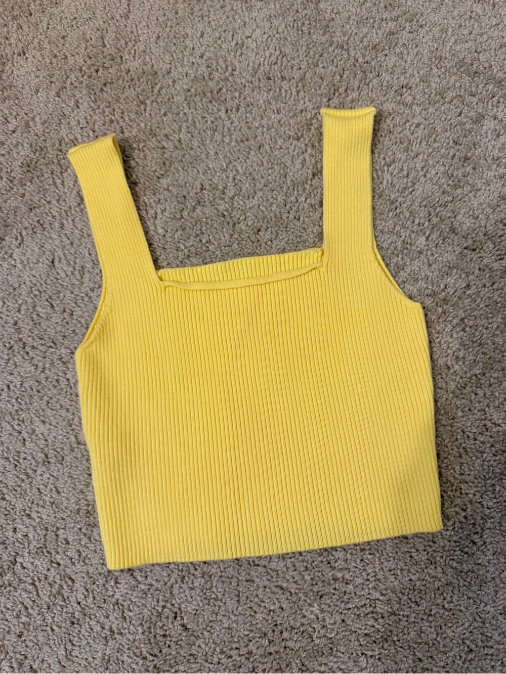 Yellow Ribbed Square-Neck Crop Tank Top, Medium (canary yellow)!